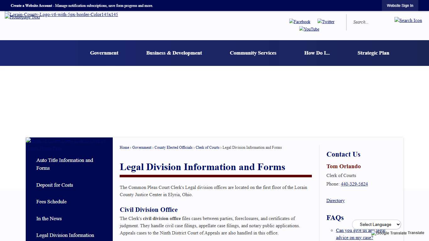 Legal Division Information and Forms | Lorain County, OH
